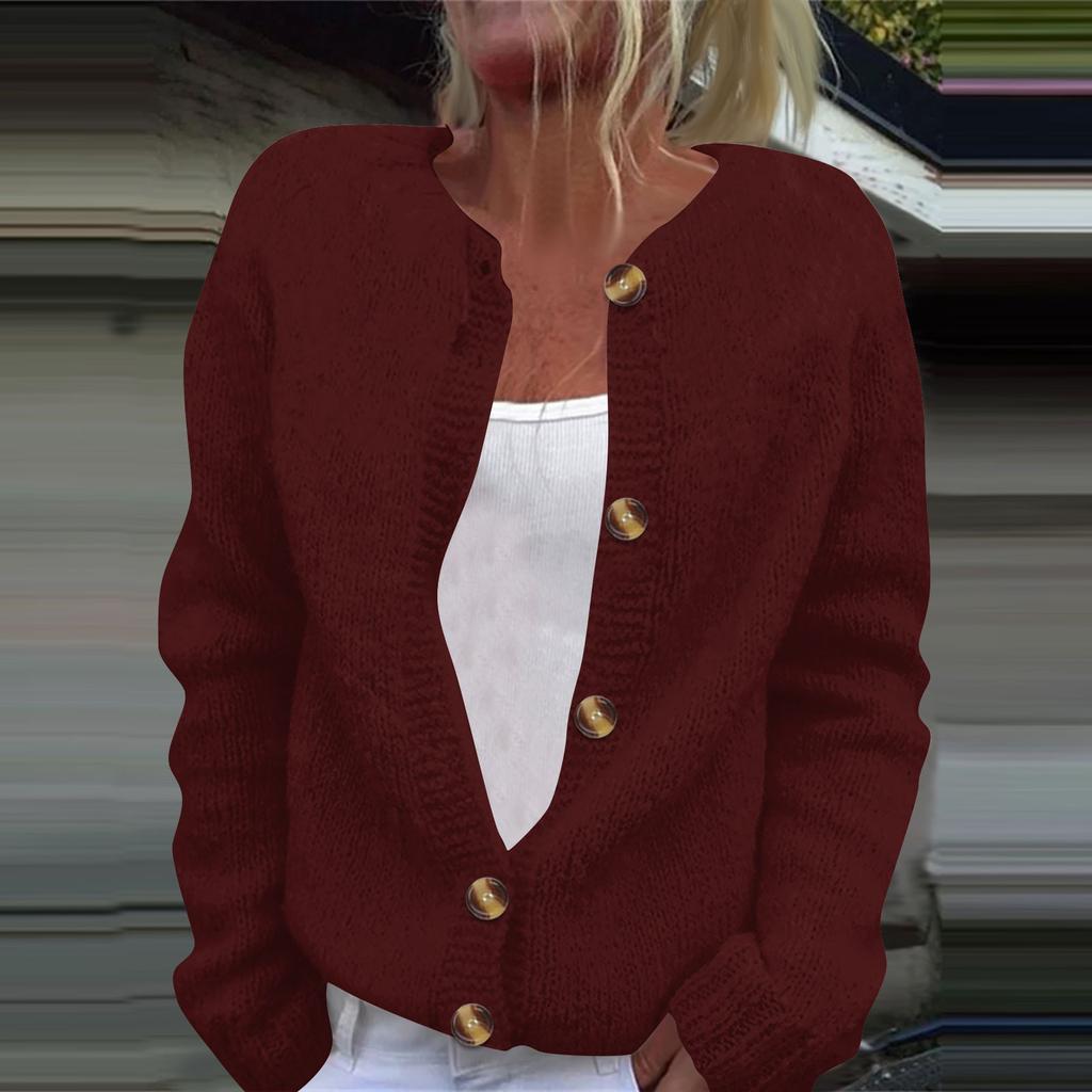 Women's Fashion Solid Colour Long Sleeve Knitted Cardigan Button Up Jacket