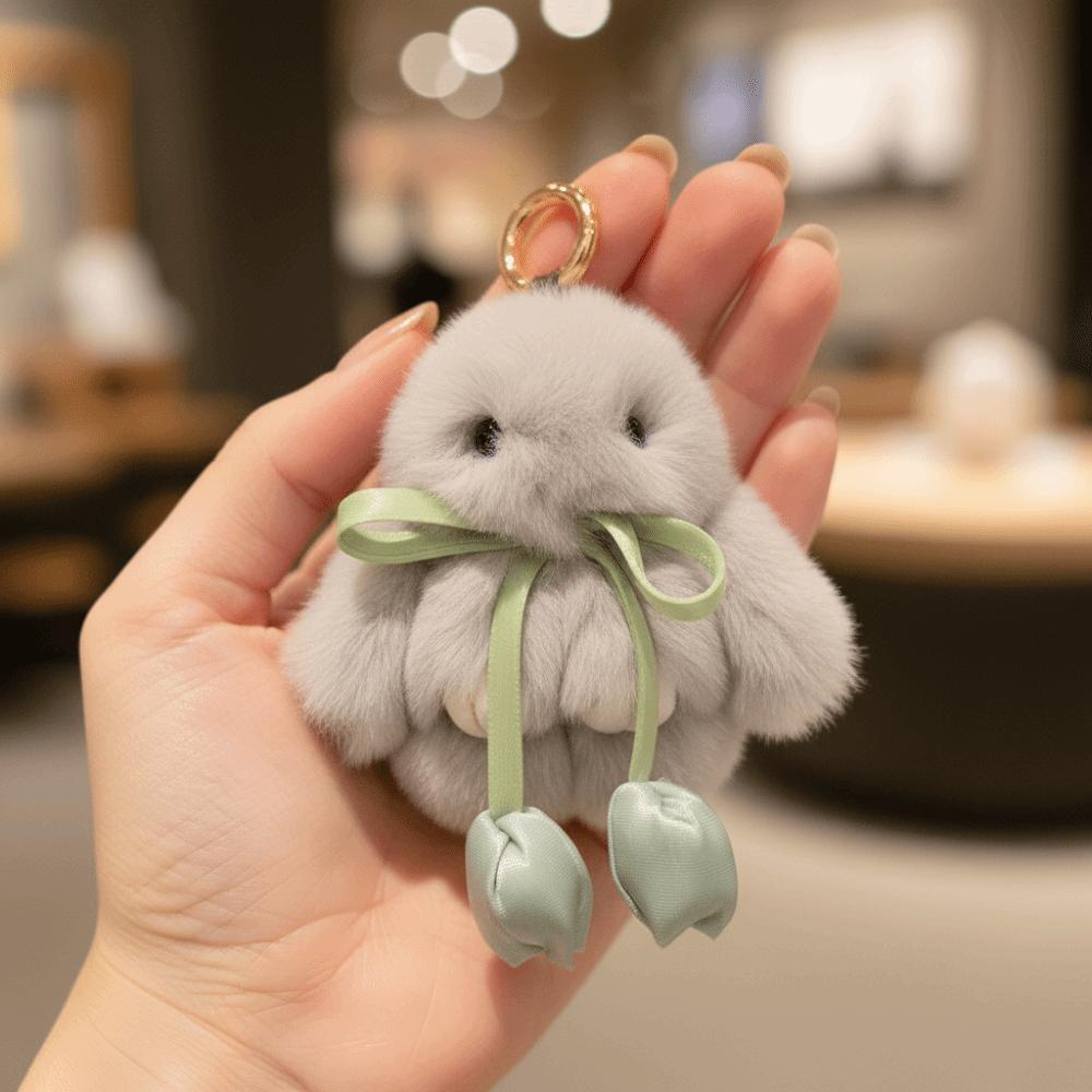 Cute Tulip Rabbit Keychain Soft Cartoon Bunny Keyring Fashione Plush Doll Pendant Gift
