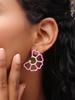 Kicky and Perky 925 Sterling Silver Pink and Green Enamel and Studded with Pearl Floral Stud Earring for Women