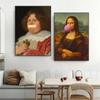 Vintage Portrait Oil Painting Print Poster Oil Painting Moody Renaissance Art Prints Funny Mona Lisa Canvas Painting Room Decor