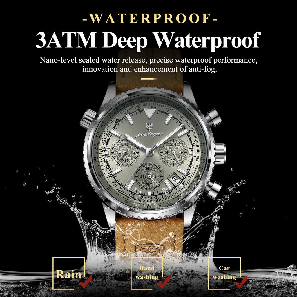 POEDAGAR Trendy Quartz Men Watch Waterproof Luminous Leather Business Man Clock Date Chronograph High Quality Men's Watches Gift