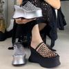 Модные сетчатые туфли на очень высоком каблуке, женские шлепанцы, дизайнерская обувь на каблуке, модные женские сандалии, лето 2025, брендовые туфли-лодочки, новая обувь для женщин