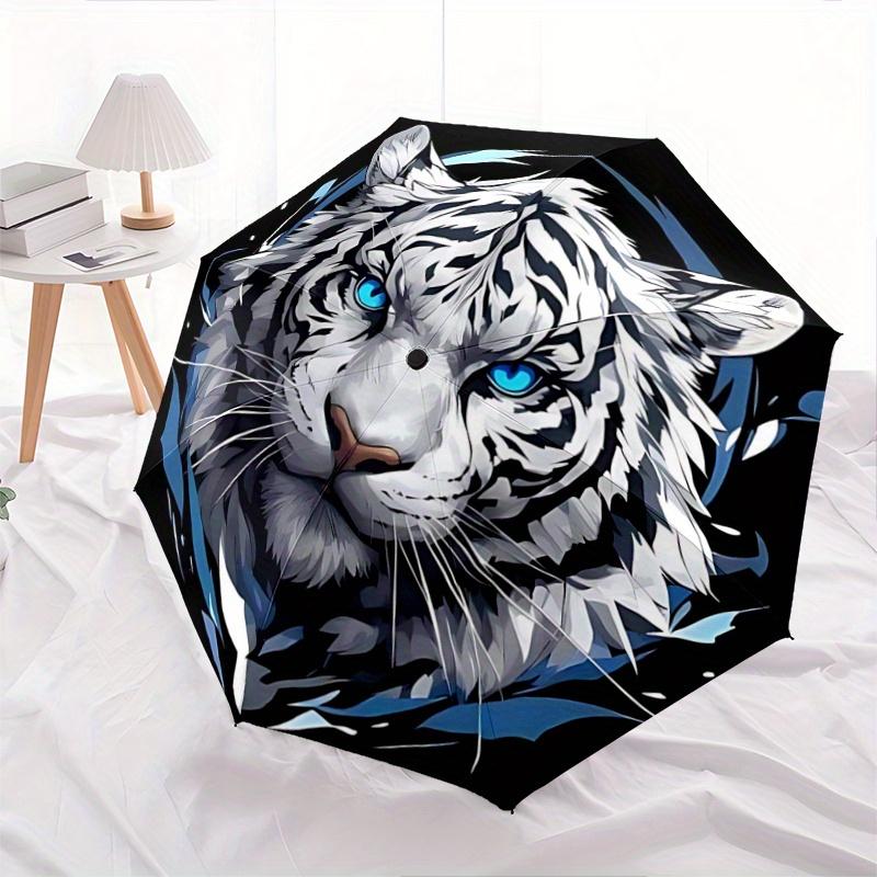 1pc Blue-Eyed White Tiger Automatic Opening and Closing Umbrella - Small Umbrella Suitable for Various Occasions C094
