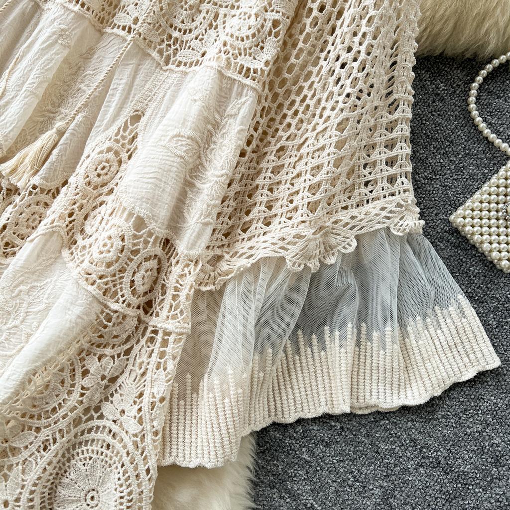 Dimanaf 2025 Новое летнее женское длинное базовое трикотажное платье с рукавами, модные кружевные платья, повседневные свободные