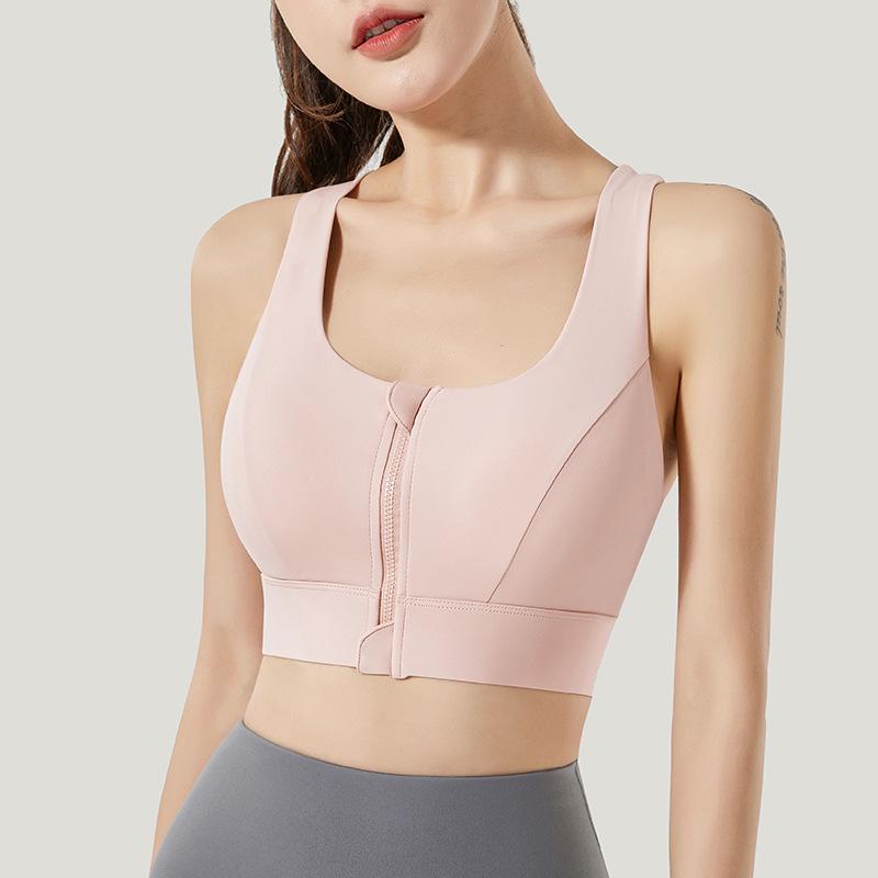 Ударопрочный спортивный бюстгальтер на молнии с поддерживающей фиксированной чашкой и стильным дизайном спинки для женщин