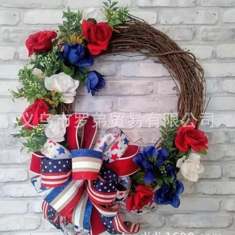 4th Of July Wreath Door Hanging Decoration With USA Flag Patriotic Party Home Outdoor Festive Display