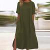 Summer O Neck Large Size Long Casual Dress Fashion Short Sleeve Women Casual A-line Party Dresses Female Solid Color Elegant Women's Clothing