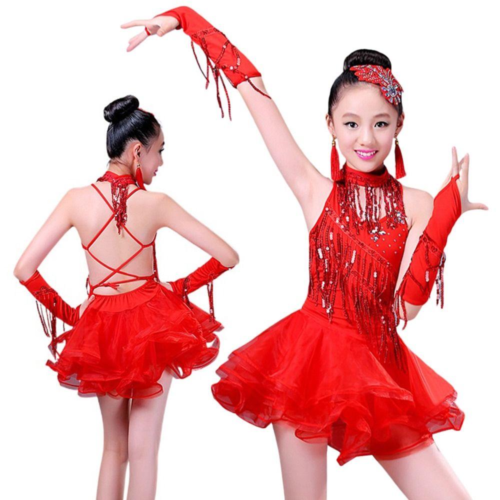 Professional Kids Latin Dance Dress Tassel Dance Performance Outfits Stage Costume  Show Costumes