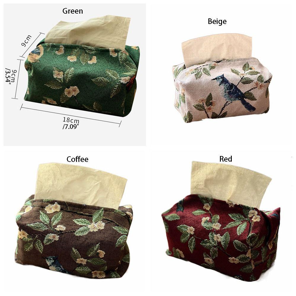 Polyester Desktop Tissue Bag Flower Pattern Retro Tissue Box Creative Pattern Tissue Bag Household