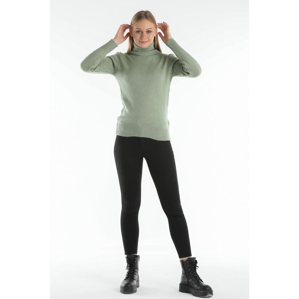 Turtleneck Standard Size Light Green Knitwear Sweater