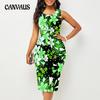Летнее женское платье с круглым вырезом без рукавов, модное многоцветное платье с принтом