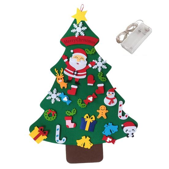 Новогодняя елка из фетра для малышей, светодиодная подсветка, набор для самостоятельной сборки новогодней елки с Санта-Клаусом и снеговиком