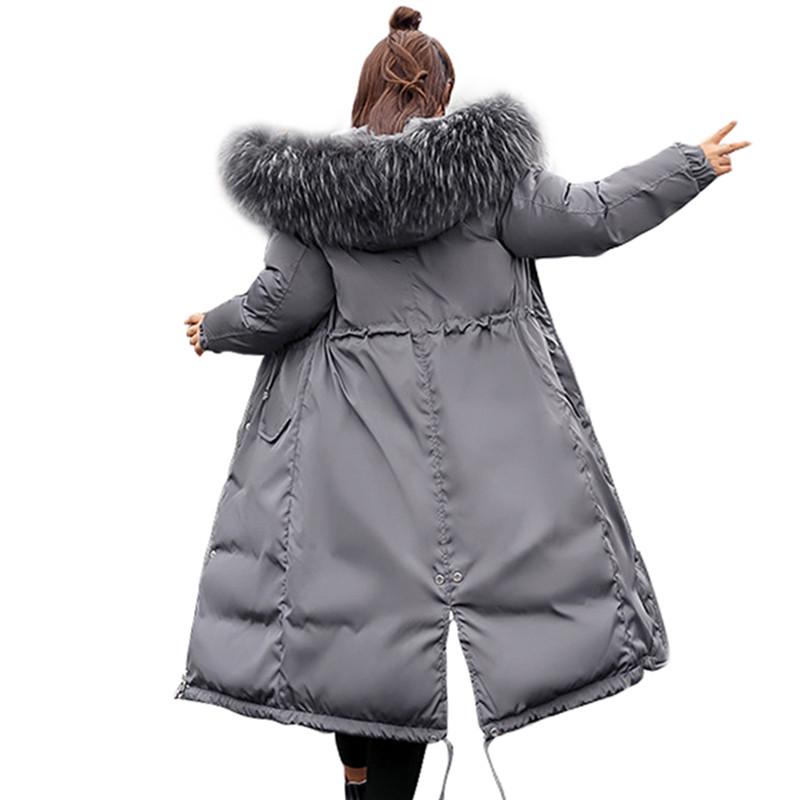 Women Winter Large Fur Collar Down Cotton Padded Jacket Coat Parkas Long Hooded Full Sleeve Zipper Pocket Loose Warm Thick Loose Solid Color