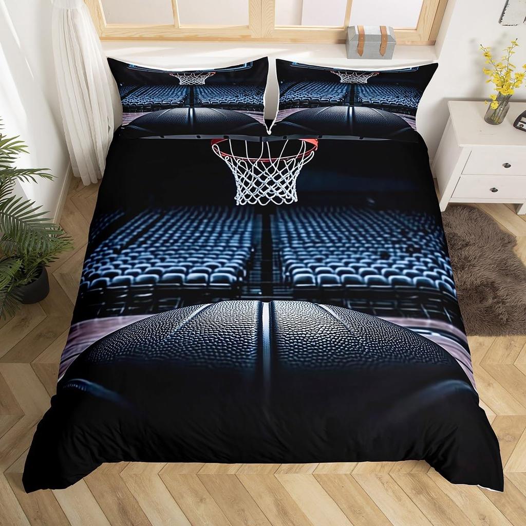 Пододеяльник для баскетбола Твин Квин Для мальчиков Подростков Спальня Спортивные Игры Постельное белье Рустик Фермерский дом Деревянная доска Чехол для одеяла
