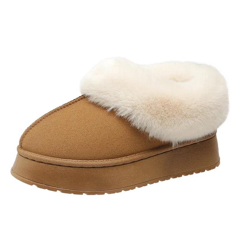 Faux Fur Winter Boots for Women 2024 Non Slip Plush Snow Boots Woman Thick Bottom Warm Cotton Shoes Platform Botas Mujer