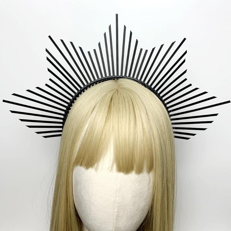 Темный ободок Корона ангела Ободок Свадебные тиары Божественный головной убор принцессы Обруч для волос Барочные тиары с шипами