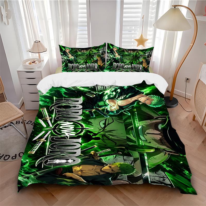 Roronoa Zoro'S Adventure Printed 3pcs Bedding Set Soft Microfiber 1 Duvet Cover And 2 Pillowcases Home Bedroom Decor Xmas Gift K1967