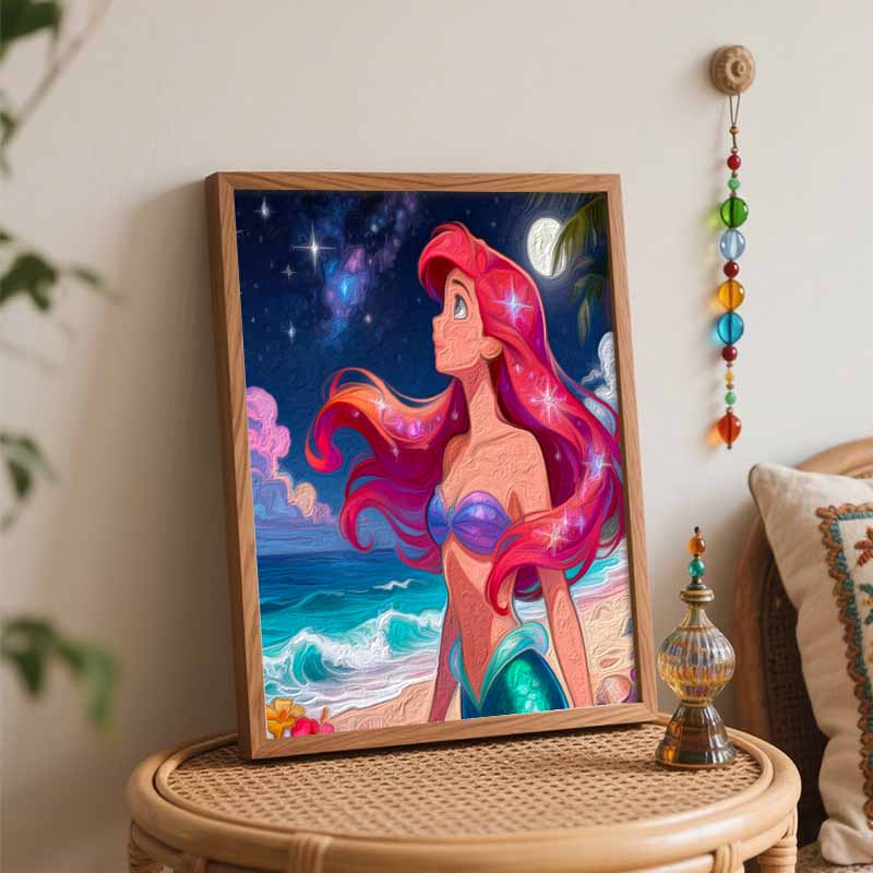 Disney The Little Mermaid Oil Paint Hand Painting Kit Decoration Classic Style Home Decor Starry Night Beach Ocean Wall Art Painting