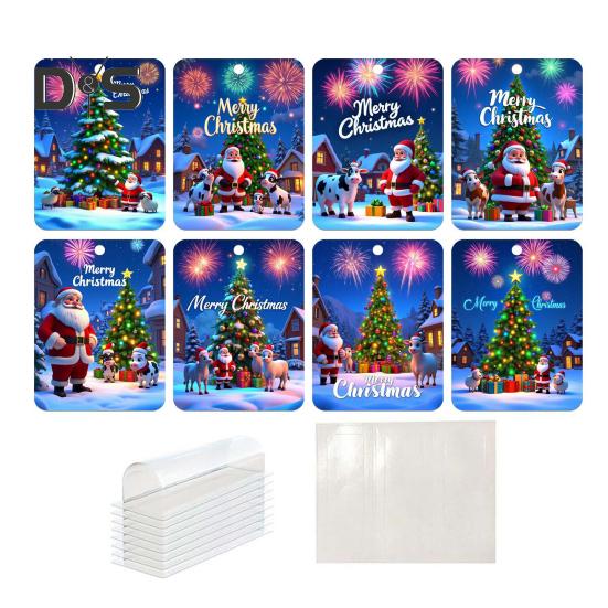 8 шт. Рождественская открытка Подвеска Рождественский кошелек Карты Двусторонняя лента Рождественская елка Печать Держатель для денег Украшение Зажим для денег Украшение