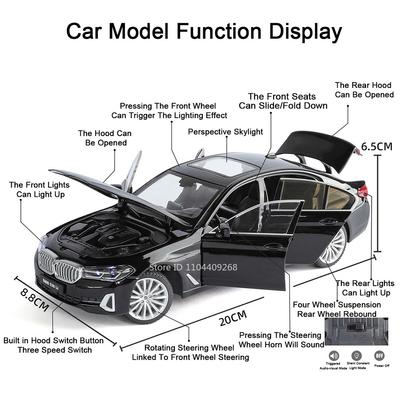 1:Масштаб 24 530LI 760LI Модель автомобиля Игрушка Металлический корпус Резиновые шины Спортивные автомобили Рулевое управление колесами Амортизация Модели Декоративные подарки