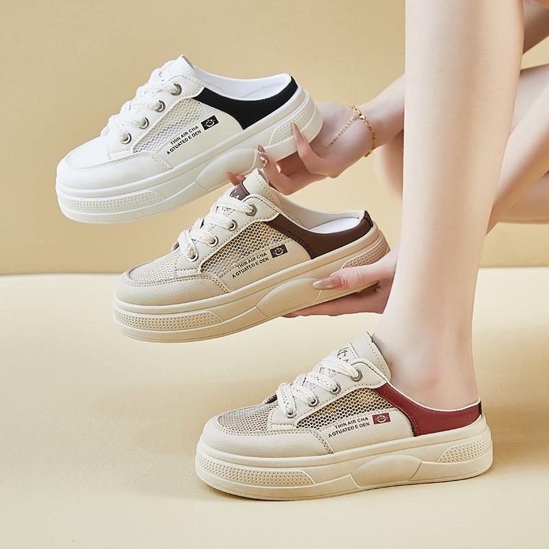 New Summer White Shoes for Female Students' Thick Sole Heightened Mesh Breathable Casual Shoes