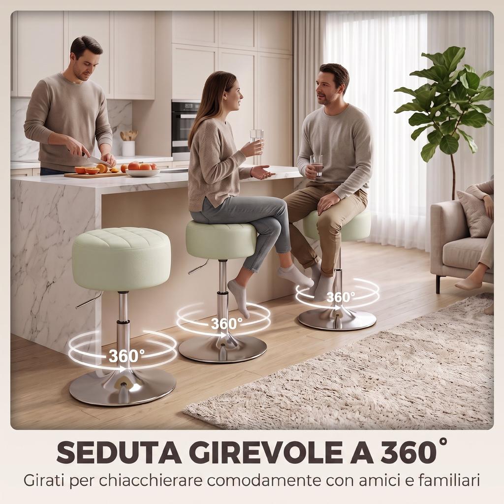 PU Leather Bar Stool with Adjustable Height. 360 Swivel and Soft Seat. White