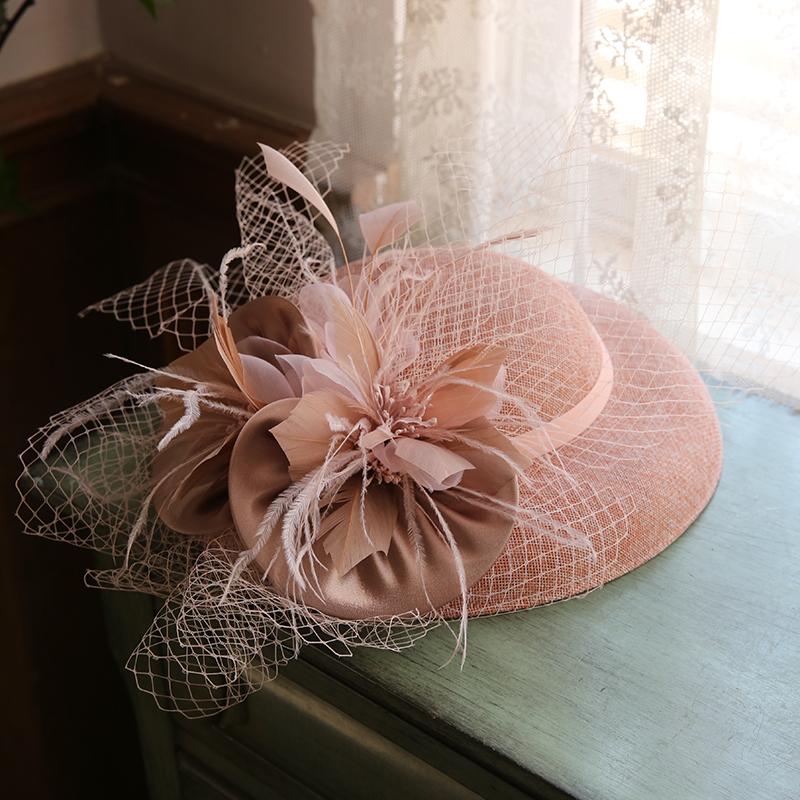 Women Large Brim Sinamay Fascinator Hat Cocktail Wedding Party Church Headpiece Fashion Headwear Formal Flower Hair Accessories