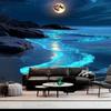 FENDROM 3D Фэнтези Природа Небо Гобелен Потрясающе Красивая Луна над Океаном Настенное панно Пейзаж Настенное искусство Покрывало для Спальни Гостиной