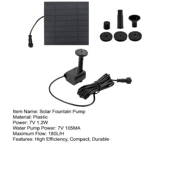 Solar Fountain Pump Customizable Water Flow Quiet Brushless Pump 180L/h 30-60cm Spray Height Monocrystalline Solar Panel Durable Design