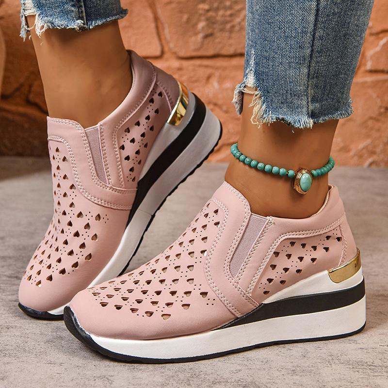 Fashion Hollow Out Breathable Wedge Sneakers for Women Lightweight Non Slip Vulcanize Shoes Woman Plus Size Comfort Slip On Casual Shoes