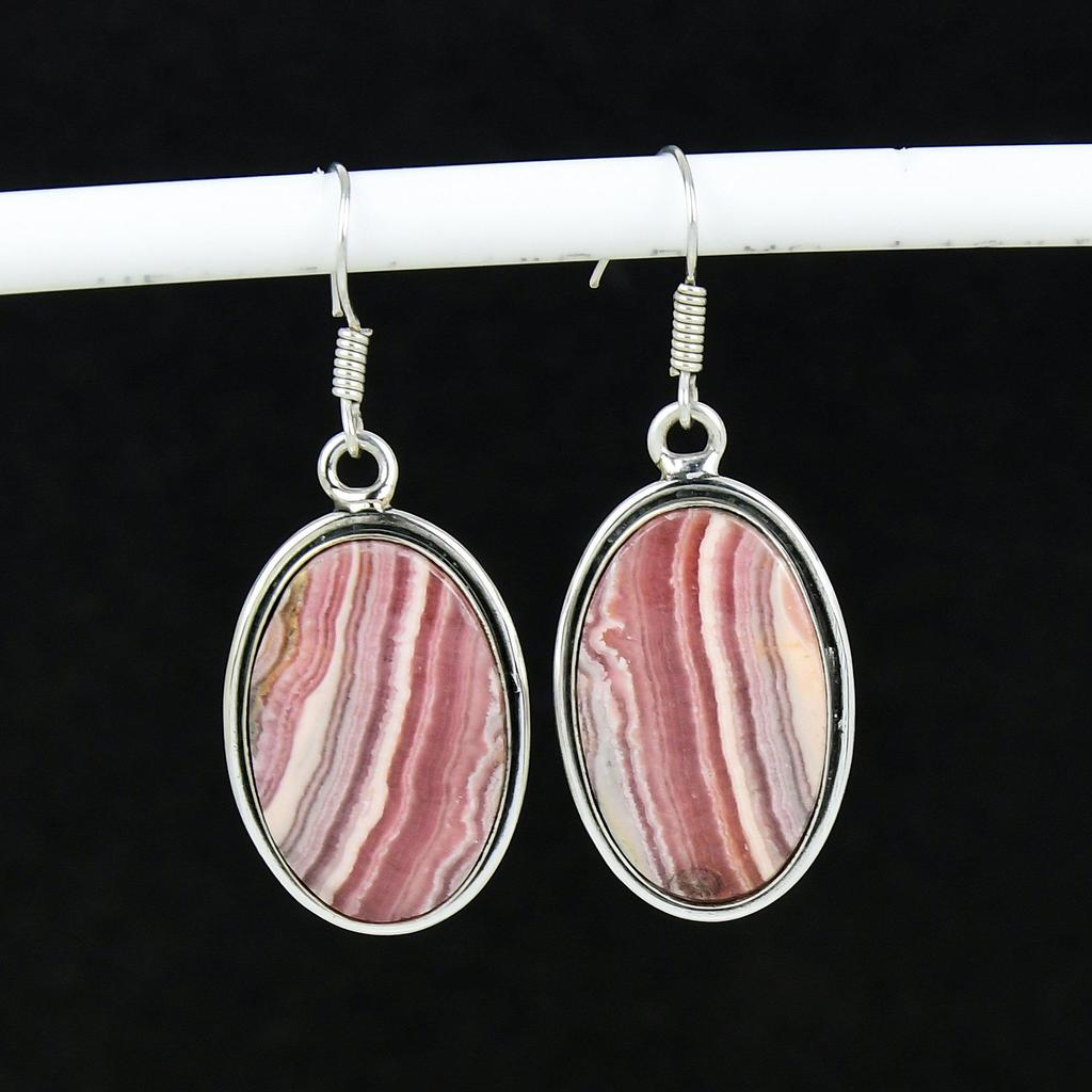 Natural Rhodochrosite Gemstone Antique Earrings 925 Sterling Silver Earring, Boho Silver Jewelry Dangle Earrings, Gifts For Women Gifts For Her