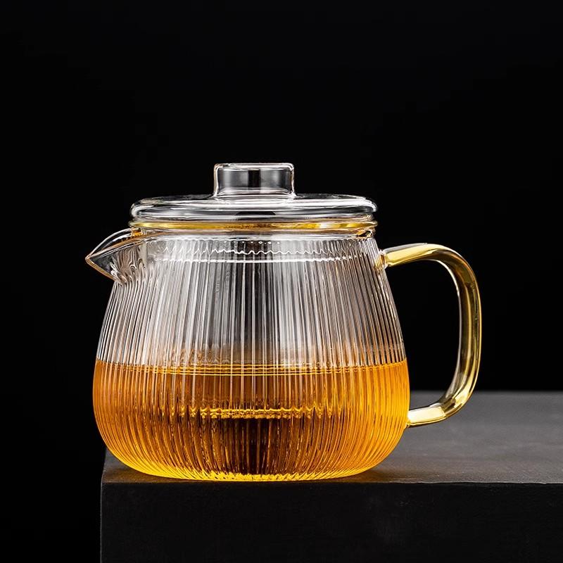 480/650ml Stripe Clear Glass Teapot With Tea Strainer Infuser Heat-resistant Kettle Kung Fu Flower Puer Oolong Pot Teaweare