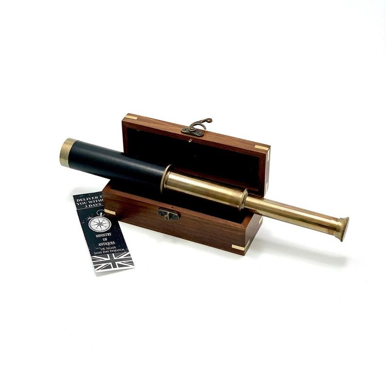 Телескоп в старинном дизайне, ручной, деревянный ящик, оптический морской пиратский телескоп, кожаный чехол, ящик с гравировкой в виде якоря