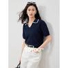 Women Knitwear 2024 Summer New POLO V Neck Collar Contrast Color Short Sleeve Knitwear Pullover Thin Short Top