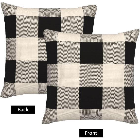 Checkered Throw Pillow Covers 18x18 Set of 2 Buffalo Plaid Boho Decorative Pillow Cover Black White Outdoors Pillowcase Cushion Case Home Decor for