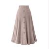 Mid-length Skirt for Women In Autumn and Winter New Loose Large Size Single-breasted A-line Large Swing Strip High Waist Knitted Pleated Skirt