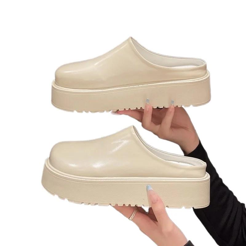 Модные весенние туфли на плоской подошве на платформе, женские туфли-мюли с открытой пяткой, туфли 2024 года, дизайнерские модные сандалии, новые повседневные шлепанцы для ходьбы, женские