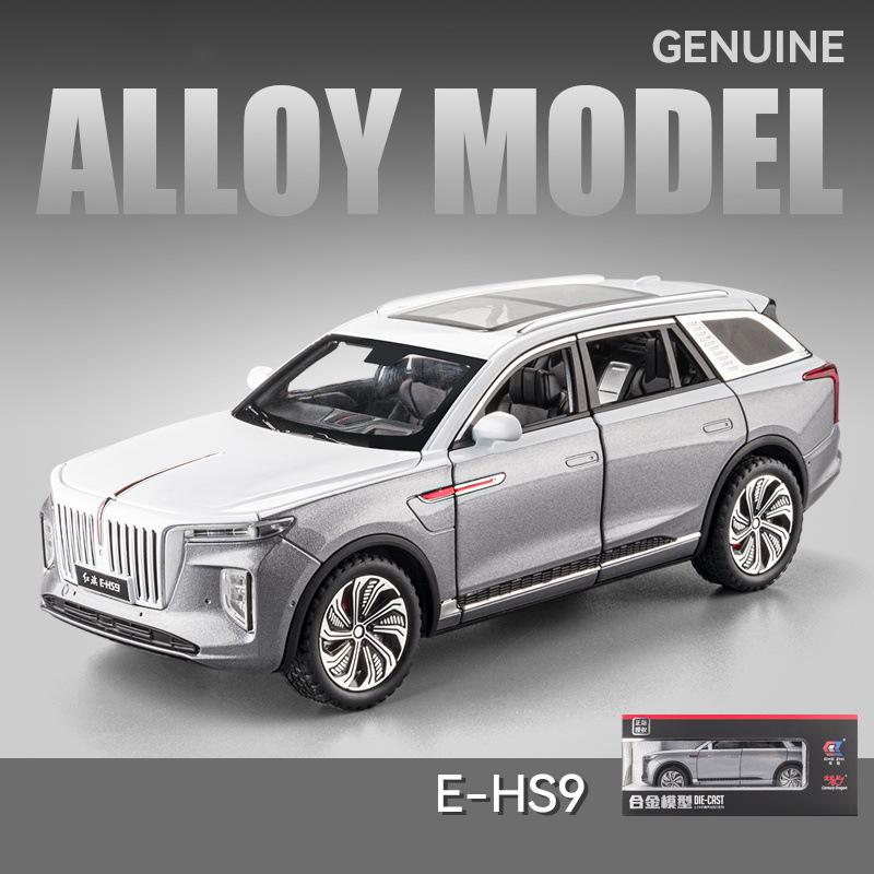 Масштаб 1/24 HongQi E-HS9 SUV, модель автомобиля из сплава новой энергии, литая под давлением металлическая игрушечная машина, модель автомобиля, имитация звука и света, подарки для детей