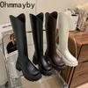 Осень Зима Платформа Толстый Каблук Женские Сапоги до Колена Панк Стиль Задняя Молния Обувь Винтажные Женские Рыцарские Ботас