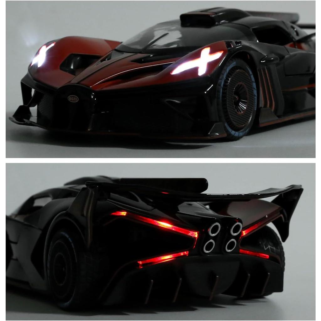 Игрушечная машинка Bugatti Bolide из сплава, масштаб 1/24, звук и свет, коллекция игрушечных машинок с открывающимися 4 дверями для детей, подарок