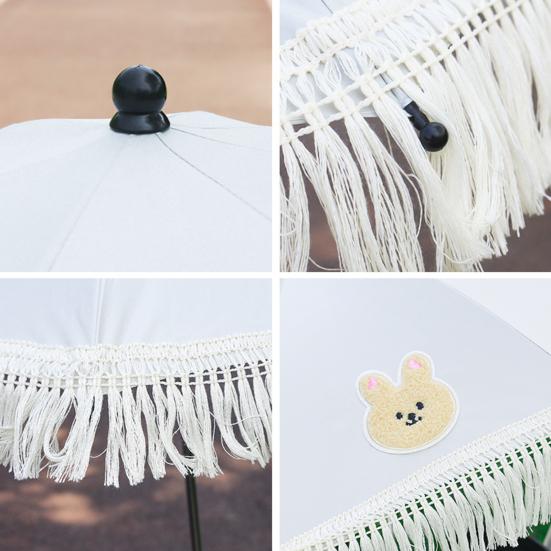 Stroller Umbrella with Tassels Clamp UPF 50+ Sun Protection Adjustable Rotary Waterproof Windproof Outdoor UV Blocking Pram Umbrella Parasol