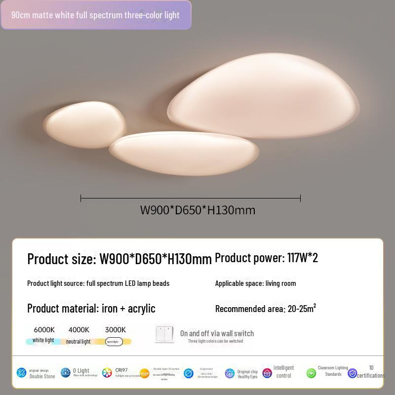 2025 Modern Pebble Cream Ceiling Lamp - Full Spectrum Eye Protection for Living Rooms
