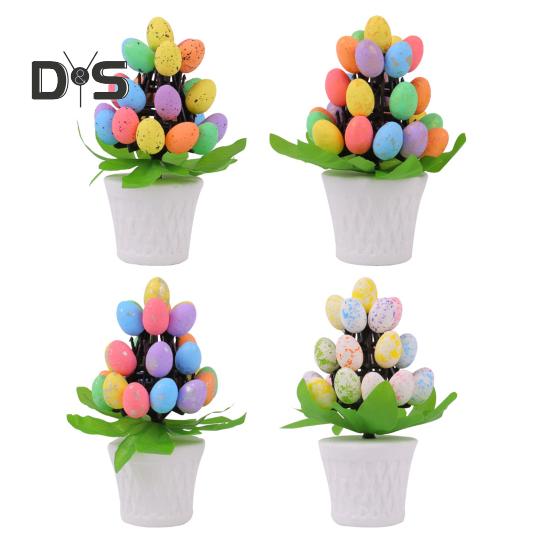Easter Egg Ornament Easter Egg Bonsai Tree Low Maintenance Artificial Eggs Plants Desktop Easter Decoration Multicolor Potted Easter Ornament