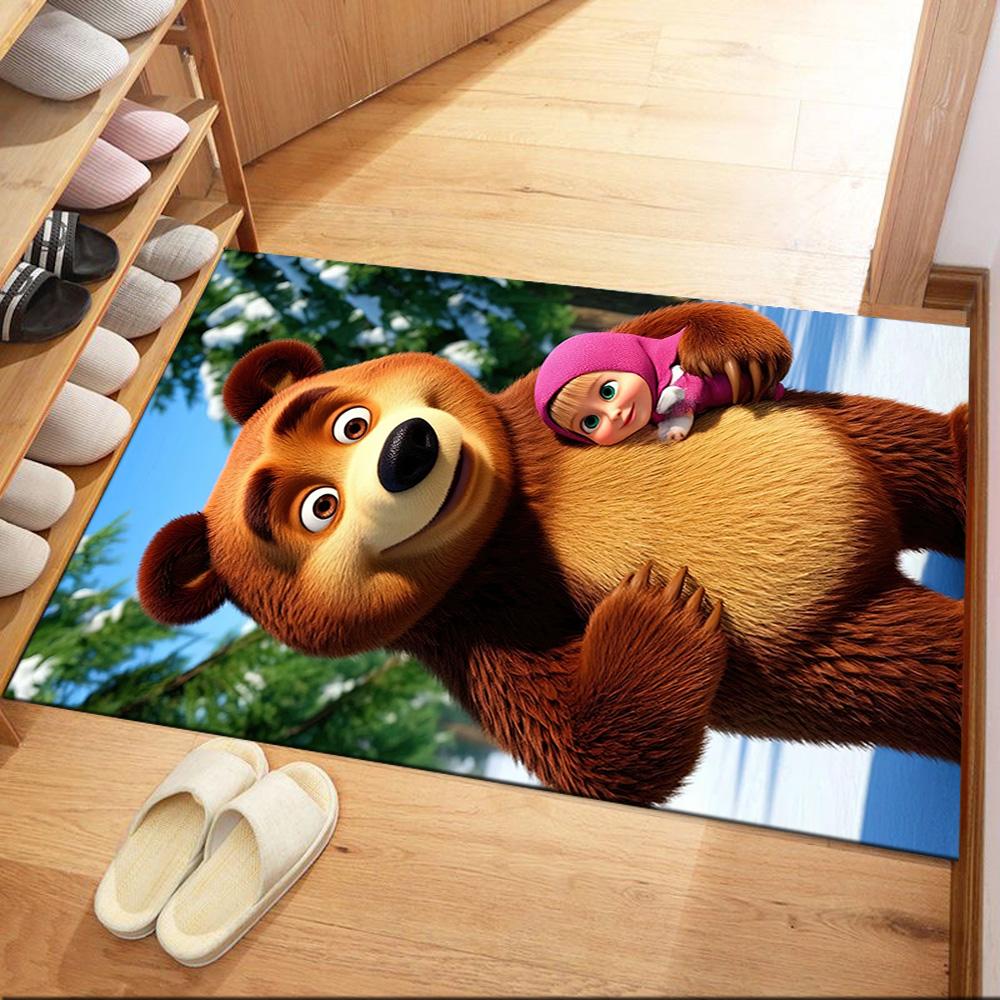 Masha Bear Area Rug Perfect for Game Room Entryway Dining Room Outdoor Antislip Carpet Decorate Offices Gift for Festivals