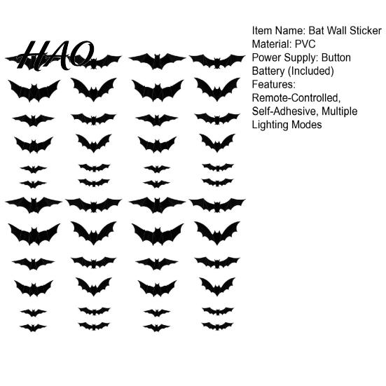 Remote Controlled LED Bat Lights 48Pcs Halloween Bats Wall Decor, Light Up Bats, 12 with Remote, Holiday Scene Lighting Decor 6 Sizes 3D Stickers for