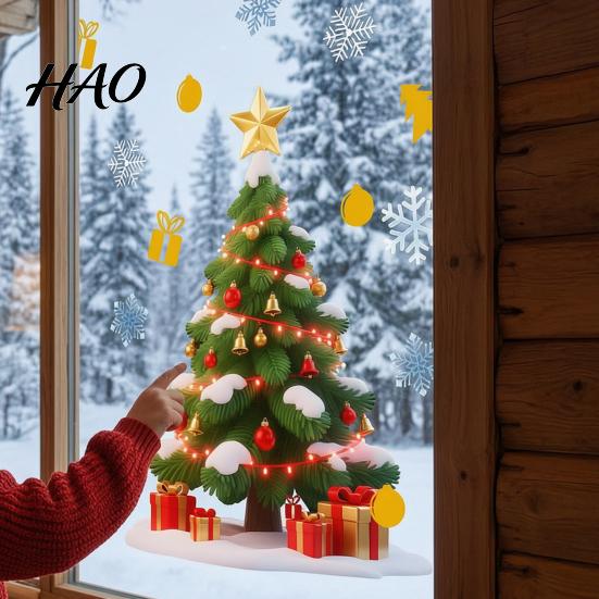 Съемные стеклянные наклейки Рождественские наклейки на окна, Наклейка Санта на веревке, Статичные наклейки для декора помещений и улицы, ПВХ наклейка-елка для дверей и окон