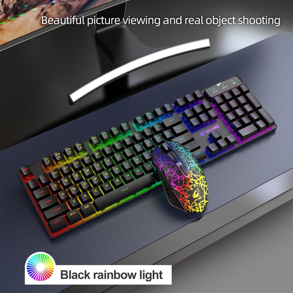 Wireless Gaming Keyboard And Mouse Combo With Mouse Pad, LED Backlit Rechargeable Battery Mechanical Ergonomic Feel 7 Color Backlit Mute Mice