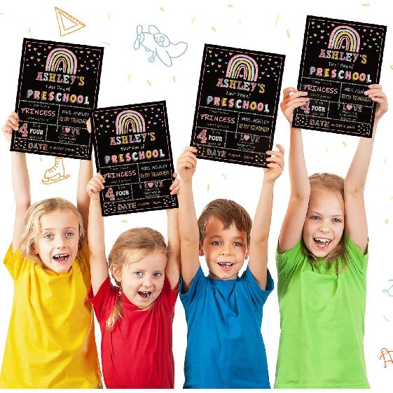 Whaline First and Last Day of School Chalkboard Double-Sided Boho Rainbow Back to School Board Sign Reble Erasable Cute Rainbow Photo Prop for