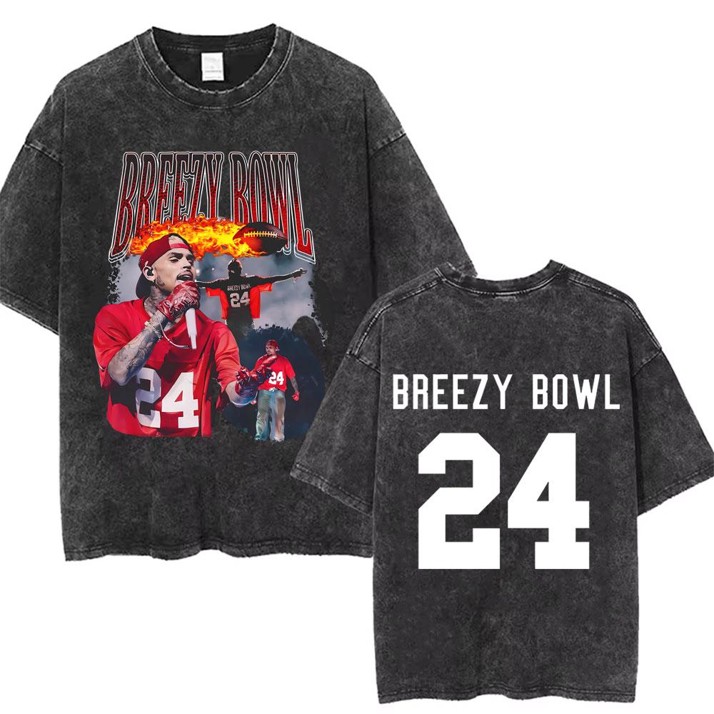 retro Washed Chris Brown Breezy Bowl XX Tour Graphic T Shirts Men Hip Hop Fashion Casual Tshirts Unisex Summer Cotton tees