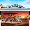 2D Гобелен на тему Сафари, Леопард на Африканских Равнинах с Фоном Красного Закатного Неба Ткань